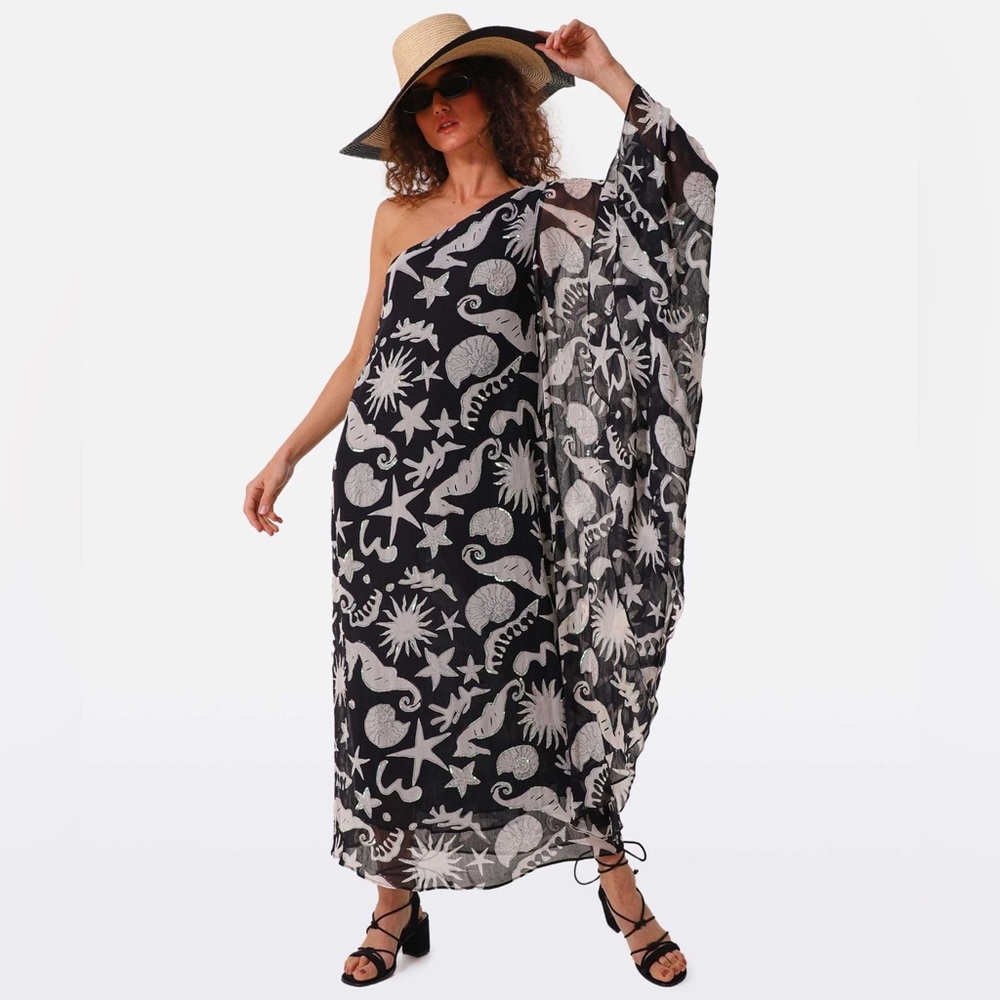 $470 RIXO
Liza Oceanic Draped-Sleeve Dress size L - Picture 4 of 12
